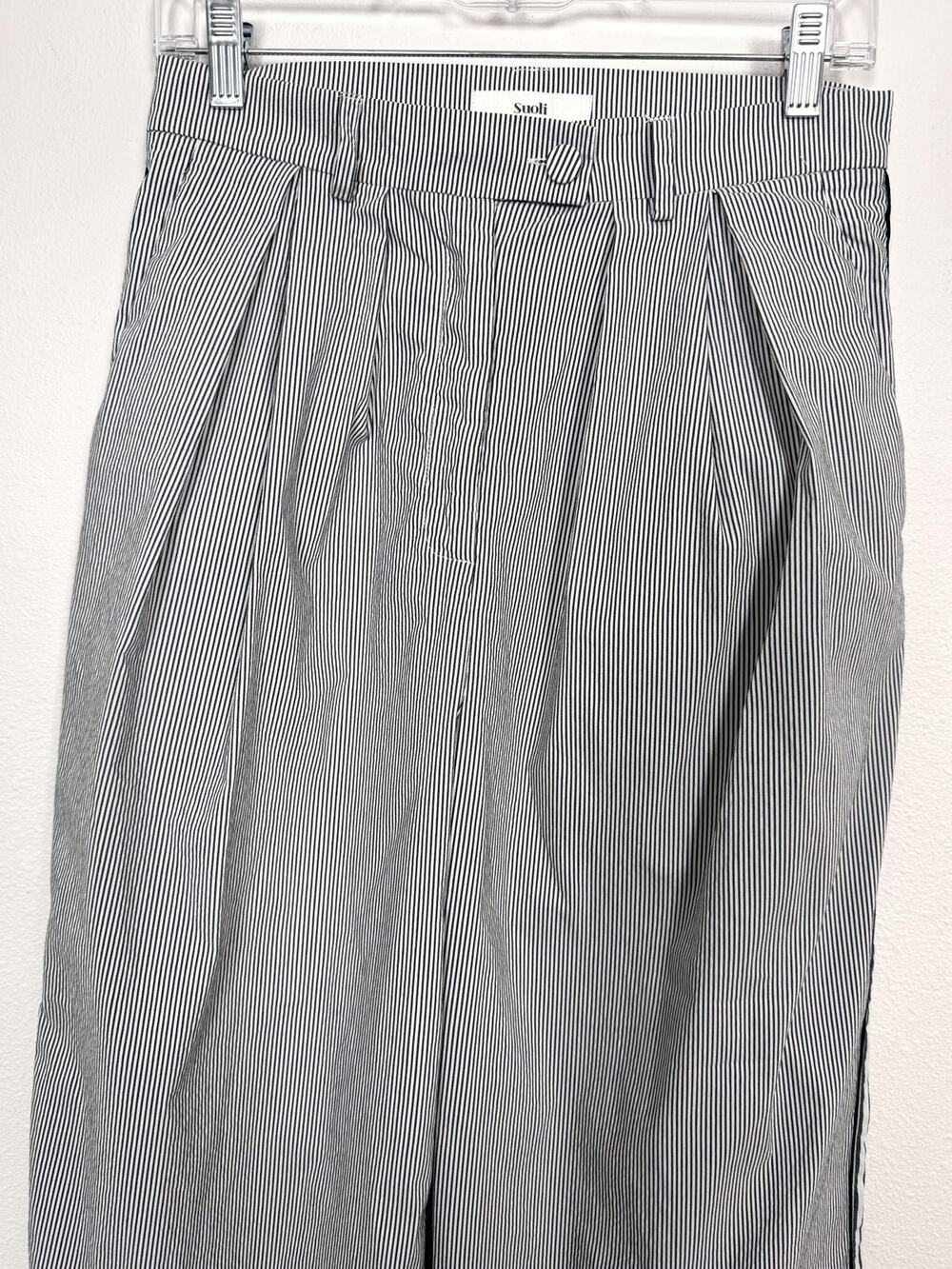 Suoli Pants Womens IT 42 Gray White Pinstripe Pleated Wide Leg Made Italy